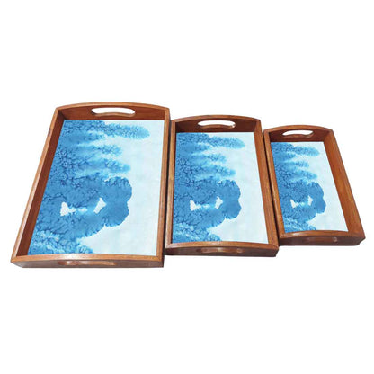Wooden Tray with Handles Set of 3 for Kitchen Use