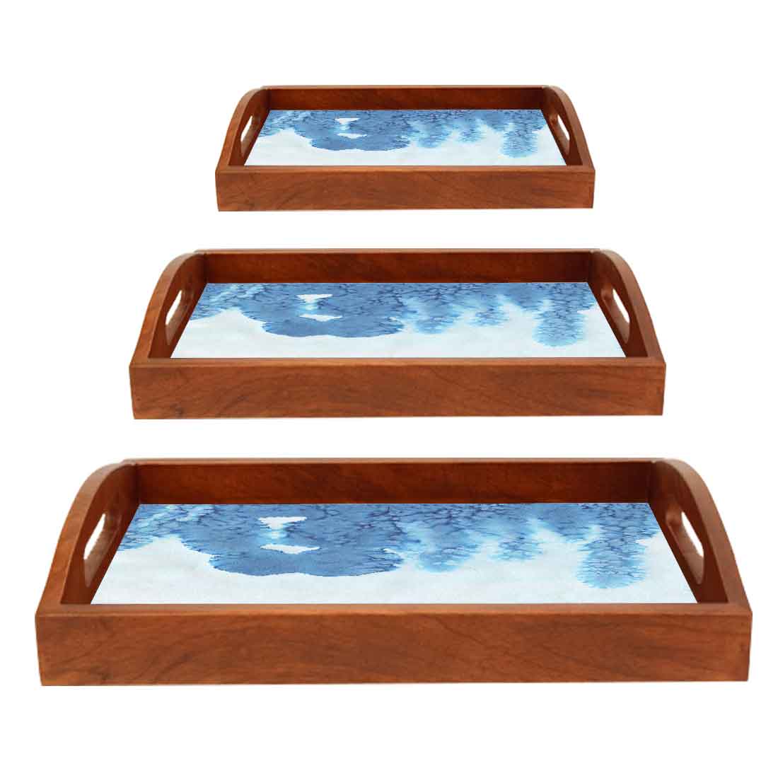Wooden Serving Tray with Handle  Set of 3 for Kitchen Use