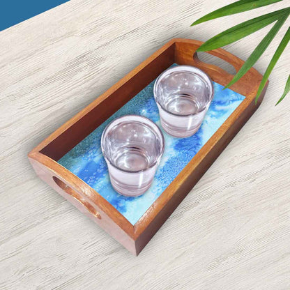 Wooden Rectangular Tray with Handles Set of 3 for Tea Coffee Serving