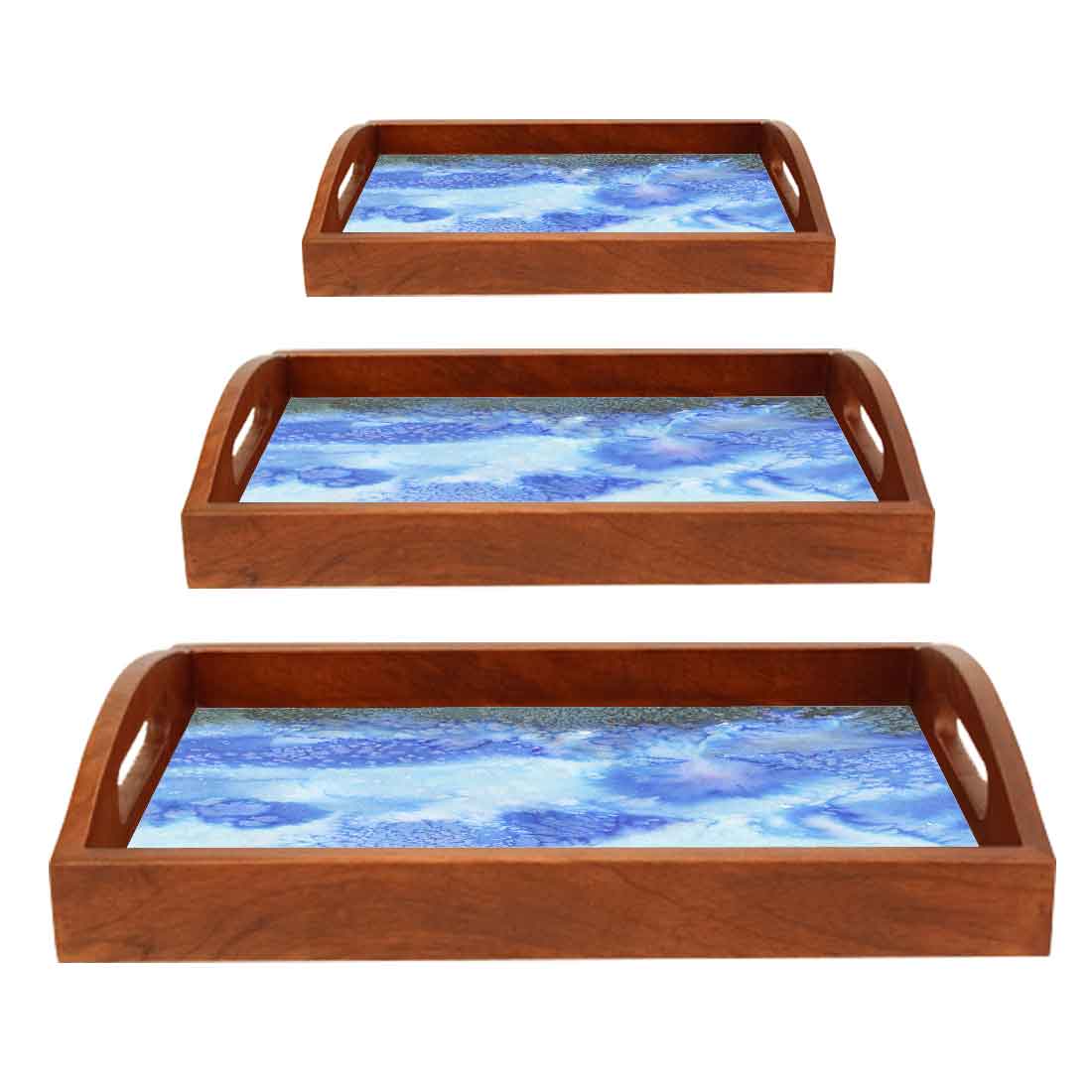 Wooden Tray with Handles Set of 3 for Tea Coffee Serving