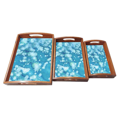 Wooden Designer Serving Trays for Serving Snacks Breakfast Set of 3