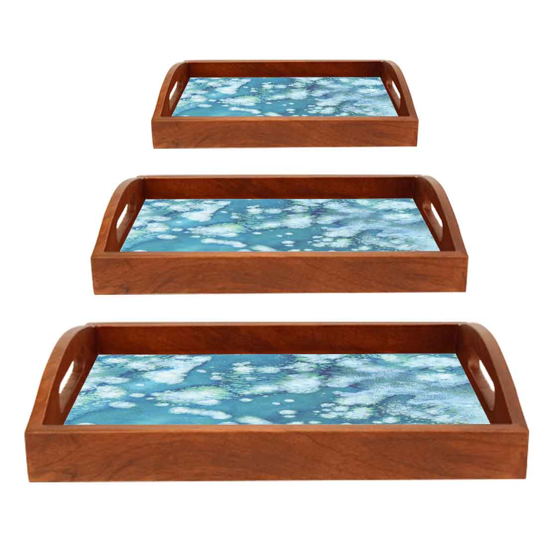 Wooden Coffee Table Trays for Serving Snacks Breakfast Set of 3