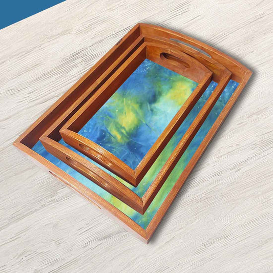 Rectangular Wooden Tray for Kitchen and Dining Use Set of 3