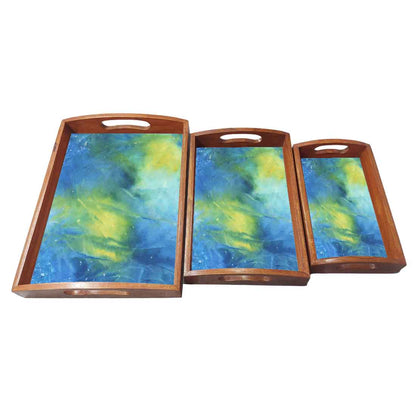 Rectangular Wooden Tray for Kitchen and Dining Use Set of 3