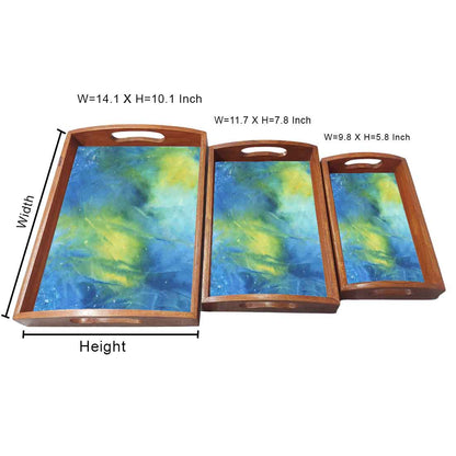 Rectangular Wooden Tray for Kitchen and Dining Use Set of 3