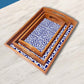 Designer Wooden Food Serving Tray with Handle Set of 3