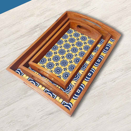 Wooden Tray Set Of 3 for Dining and Kitchen Use Designer Trays