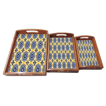 Wooden Tray Set Of 3 for Dining and Kitchen Use Designer Trays