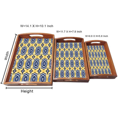 Wooden Tray Set Of 3 for Dining and Kitchen Use Designer Trays