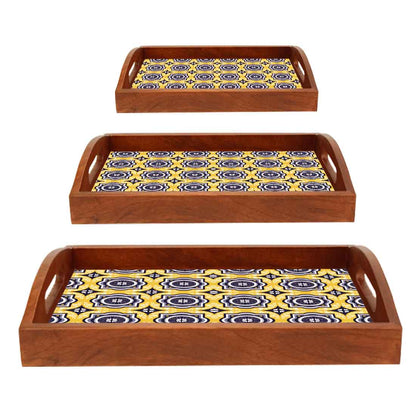 Wooden Tray Set Of 3 for Dining and Kitchen Use Designer Trays