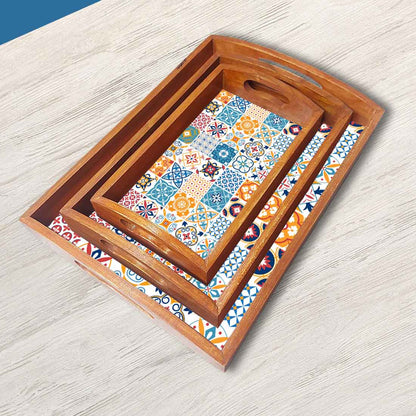 Wooden Serving Tray Set of 3 for Home Décor and Dinign Use