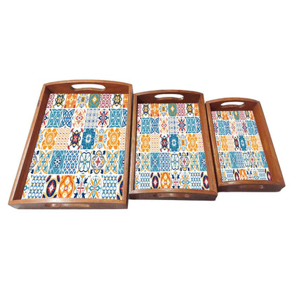 Wooden Serving Tray Set of 3 for Home Décor and Dinign Use