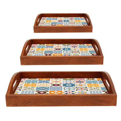 Wooden Serving Tray Set of 3 for Home Décor and Dinign Use