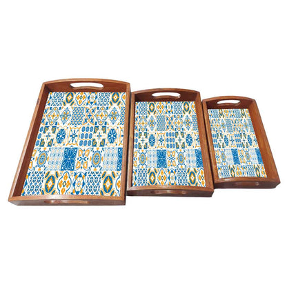 Serving Tray for Kitchen Set Of 3 With Handle Designer Trays