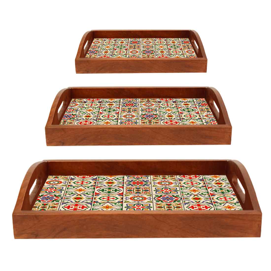 Wooden Food Serving Platters for Serving Set of 3 Designer Trays