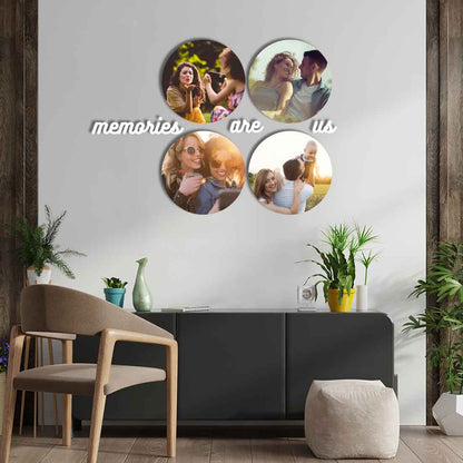 Custom Wall Art For Living Room Bedroom 4 Round Acrylic Photo Frames with Text-Memories are us