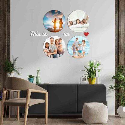 Photo Collage Wall Art Decor Round Acrylic Photo Frame Set of 4 with Text-This is us