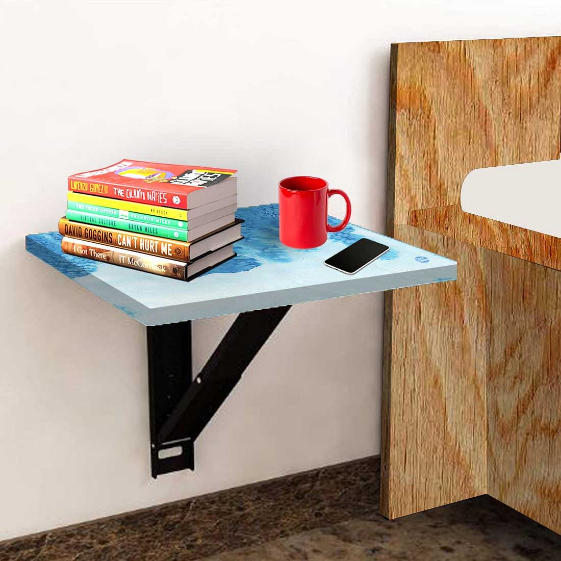 Wall Hung Bedside Table - Arctic Blue Space Watercolor Nutcase