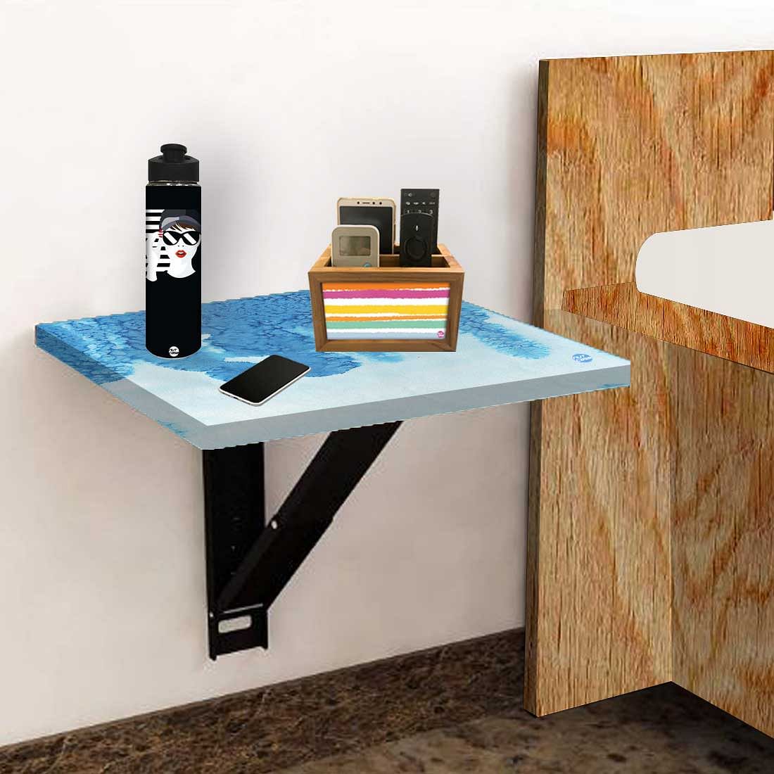 Wall Hung Bedside Table - Arctic Blue Space Watercolor Nutcase