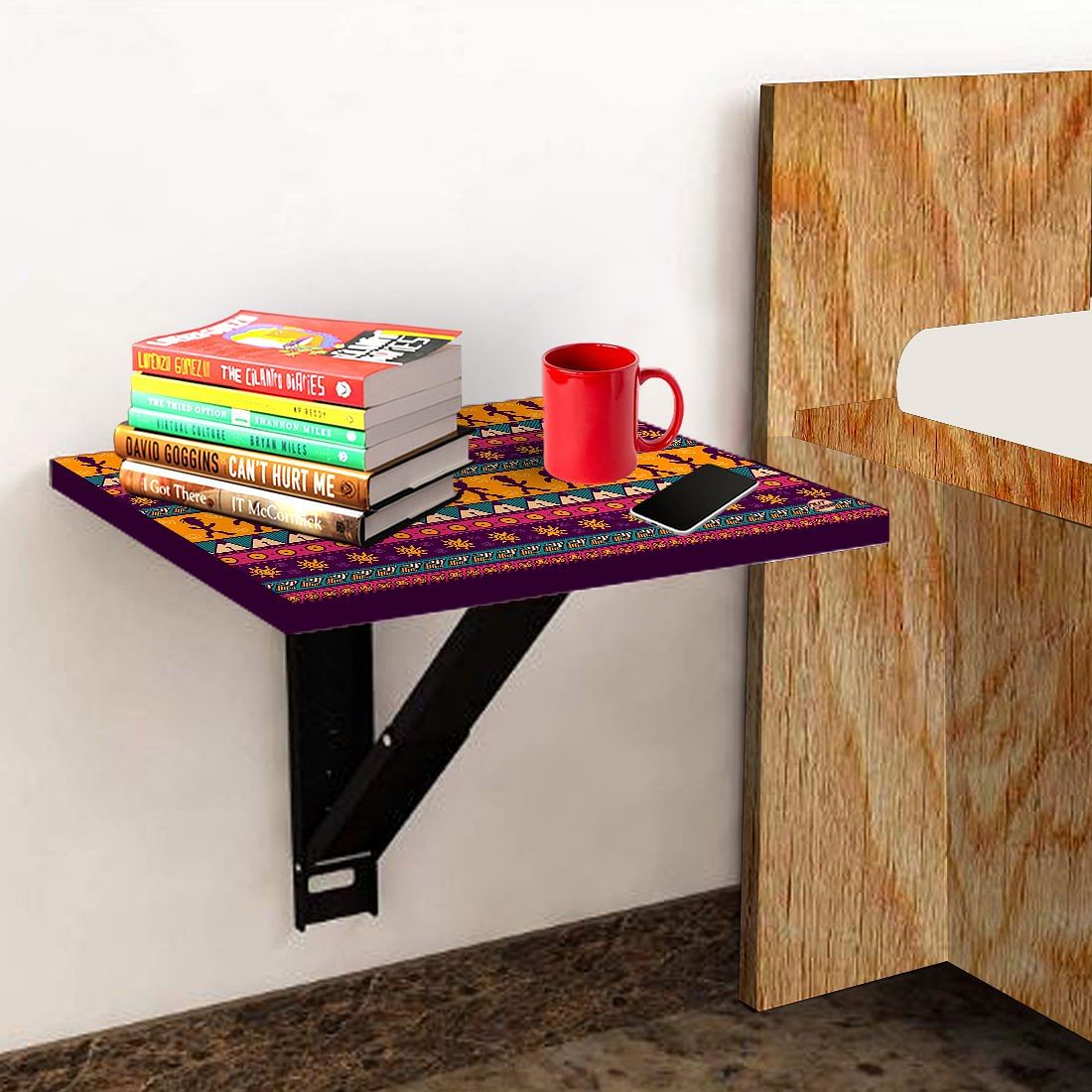 Bedside Table for Bedroom Small - Aztec Orange Brown Pattern Nutcase