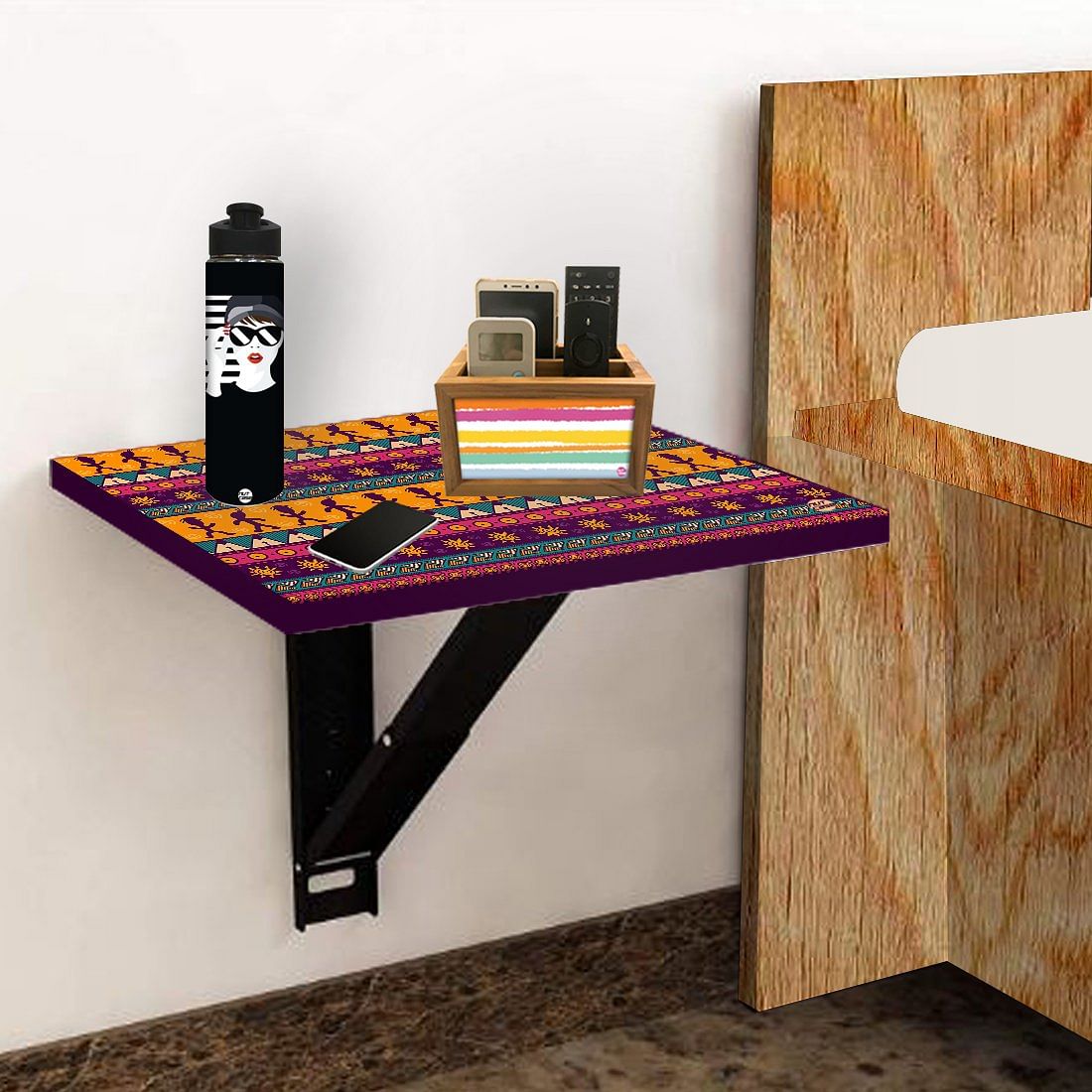 Bedside Table for Bedroom Small - Aztec Orange Brown Pattern Nutcase