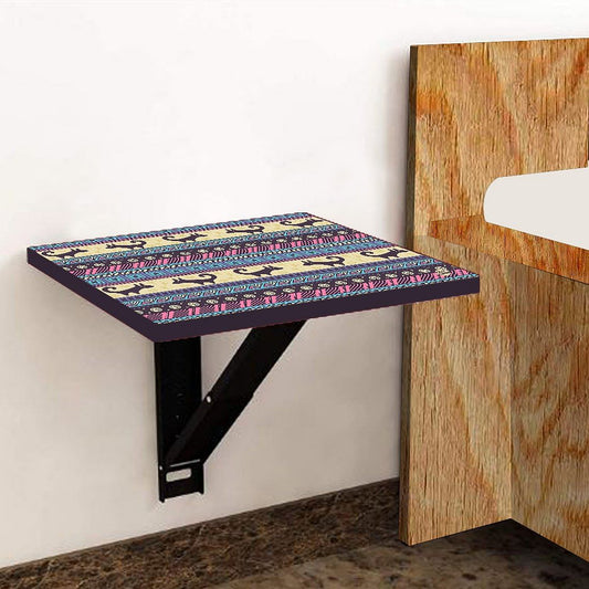 Folding Side Table for Bedroom - Aztec Blue Cream Pattern Nutcase