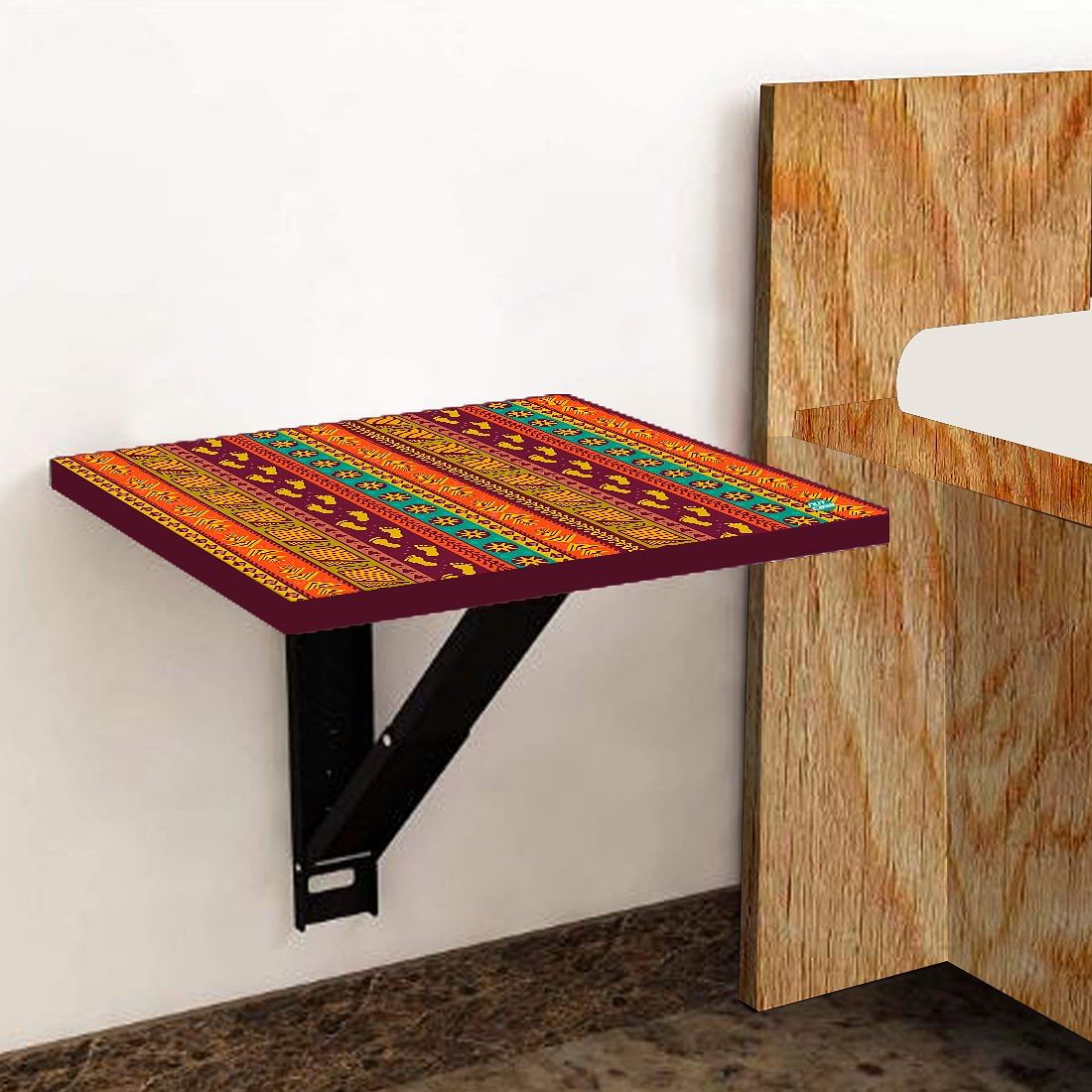 Floating Bedside Laptop Table for Bedroom - Aztec Orange Green Pattern Nutcase