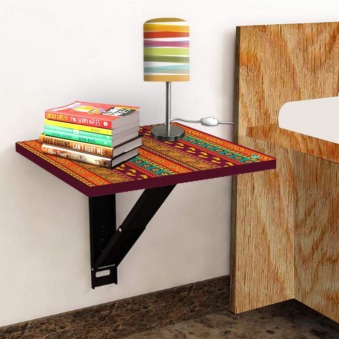 Floating Bedside Laptop Table for Bedroom - Aztec Orange Green Pattern Nutcase