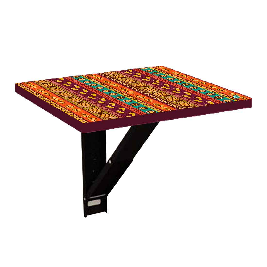 Floating Bedside Laptop Table for Bedroom - Aztec Orange Green Pattern Nutcase