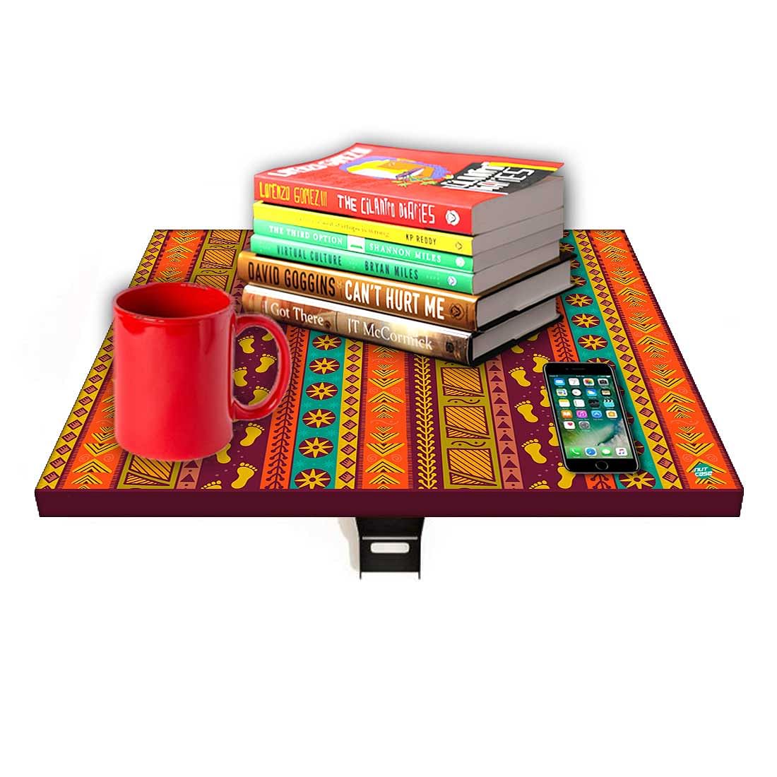 Floating Bedside Laptop Table for Bedroom - Aztec Orange Green Pattern Nutcase