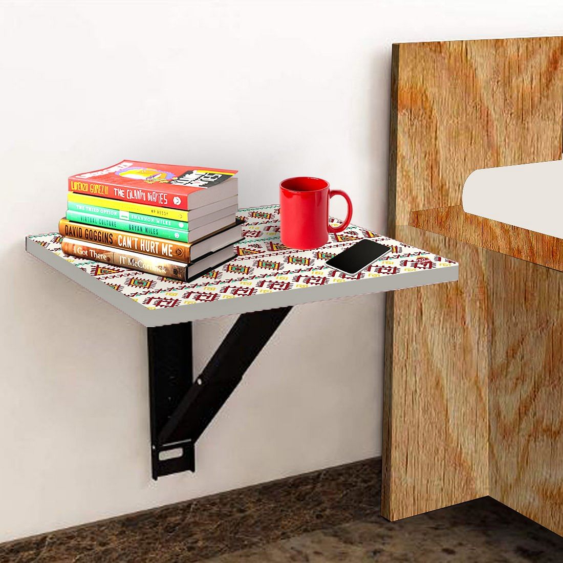 Mounted Bedside Table For Bedroom - Aztec White Green Pattern Nutcase