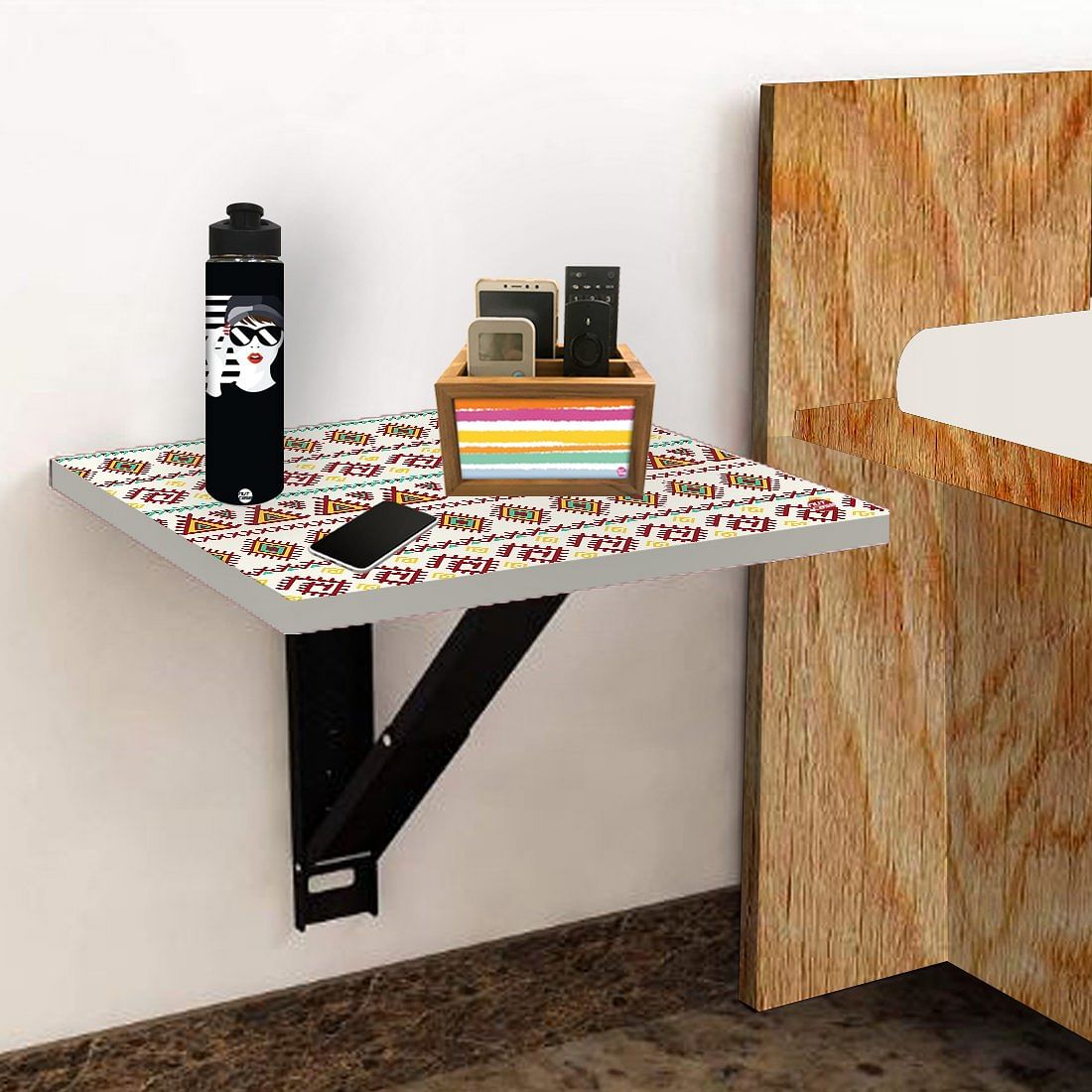 Mounted Bedside Table For Bedroom - Aztec White Green Pattern Nutcase