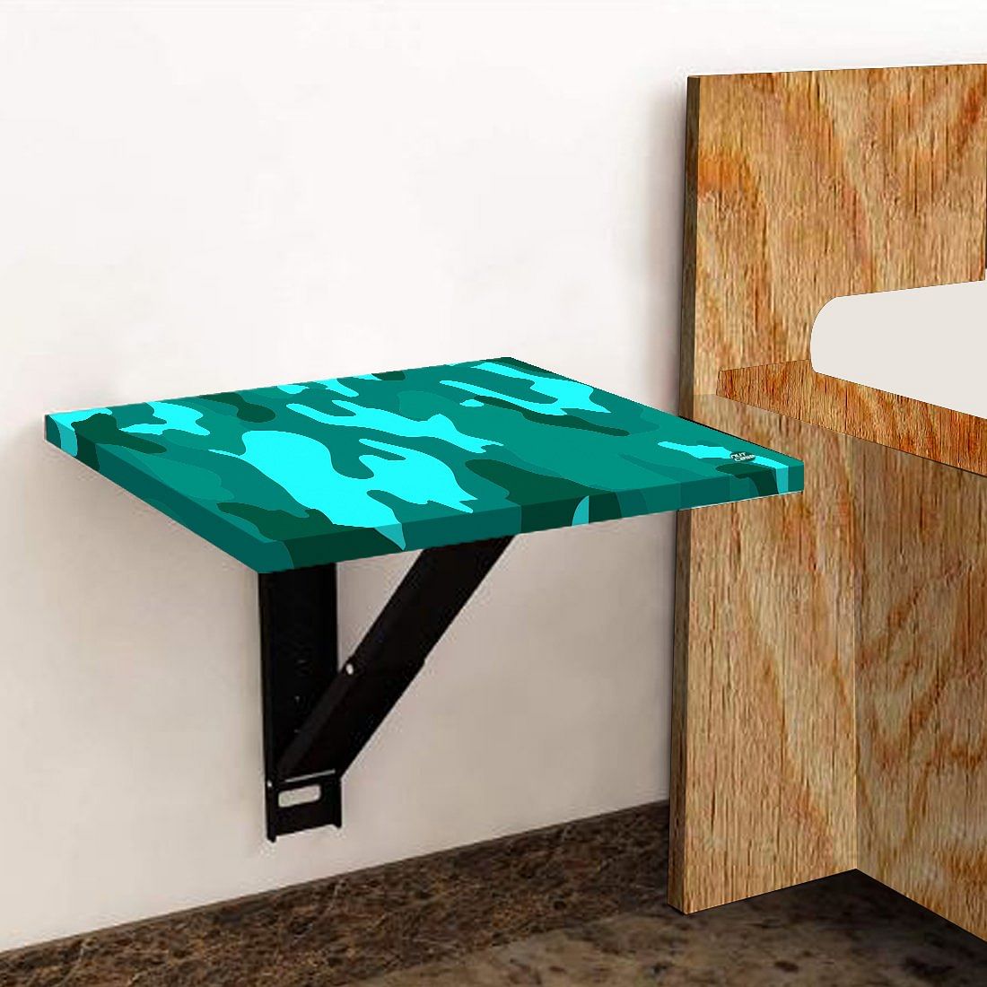Folding Wall Hanging Bedside Table - Army Camouflage Green Nutcase