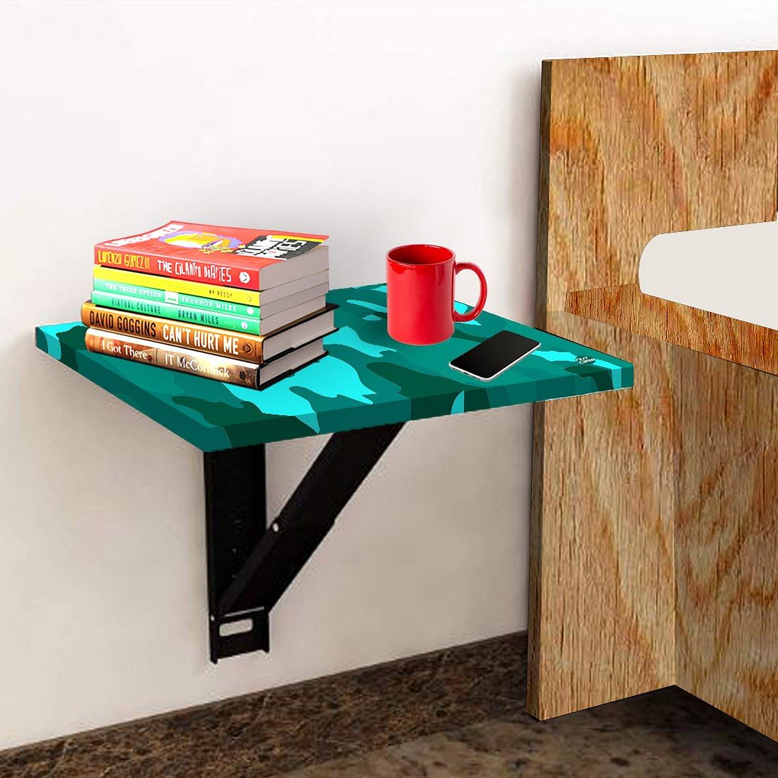 Folding Wall Hanging Bedside Table - Army Camouflage Green Nutcase