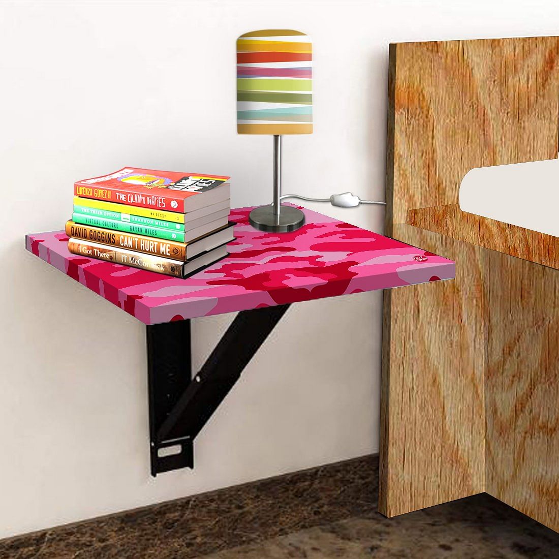 Folding Wall Mount Bedside Table - Army Camouflage Pink Nutcase