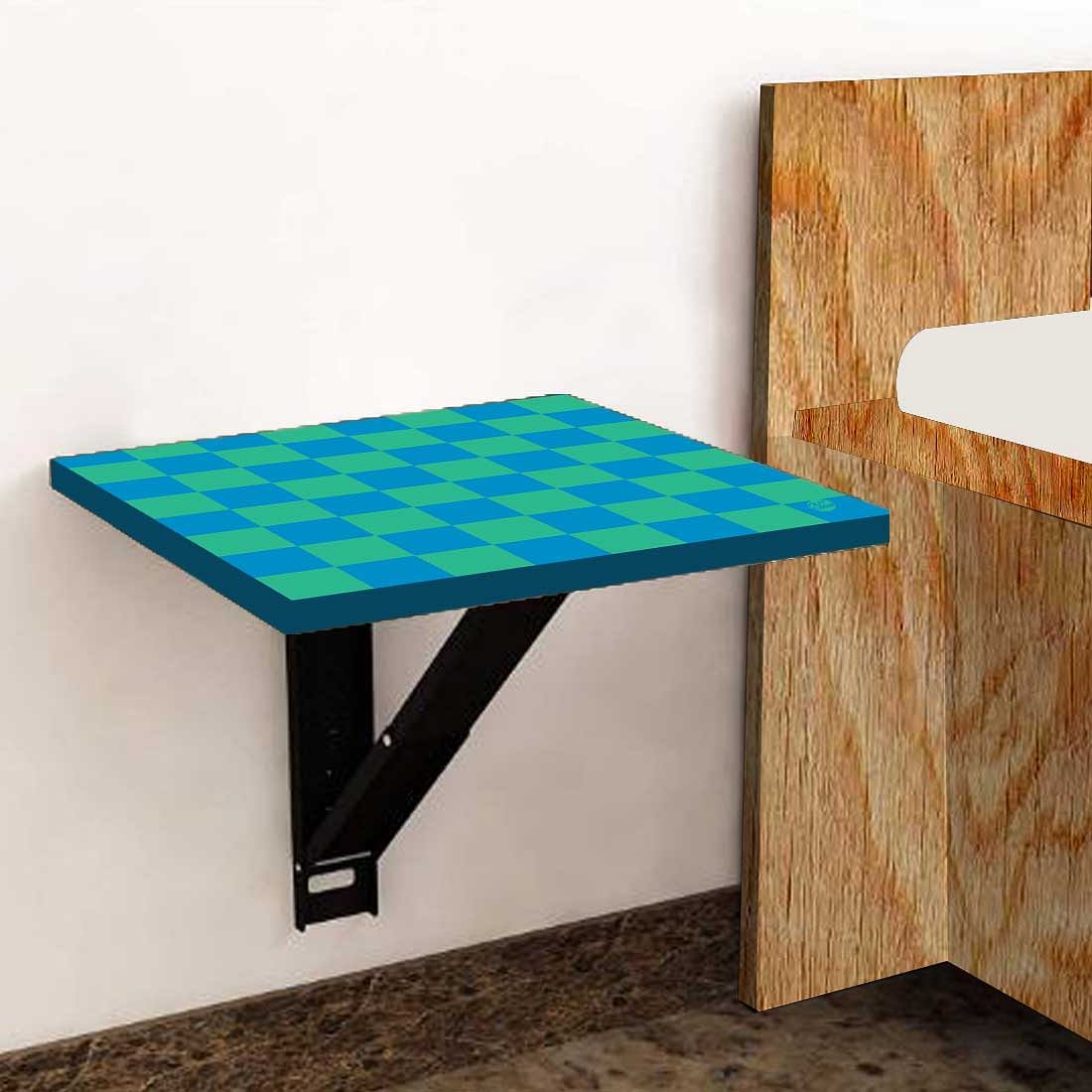 Space Saving Bedside Table Foldable   - Blue Green Check Nutcase