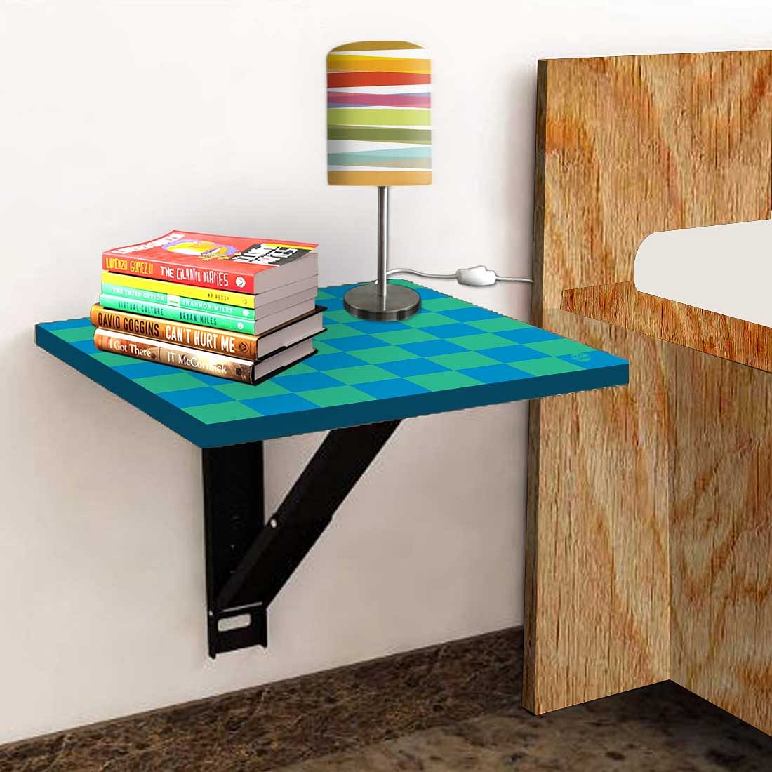 Space Saving Bedside Table Foldable   - Blue Green Check Nutcase