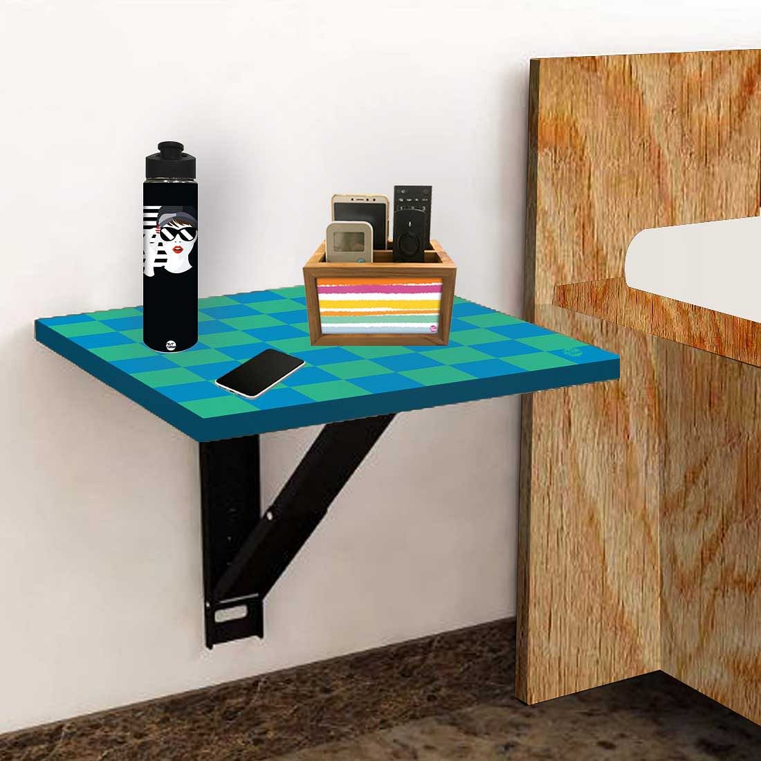 Space Saving Bedside Table Foldable   - Blue Green Check Nutcase