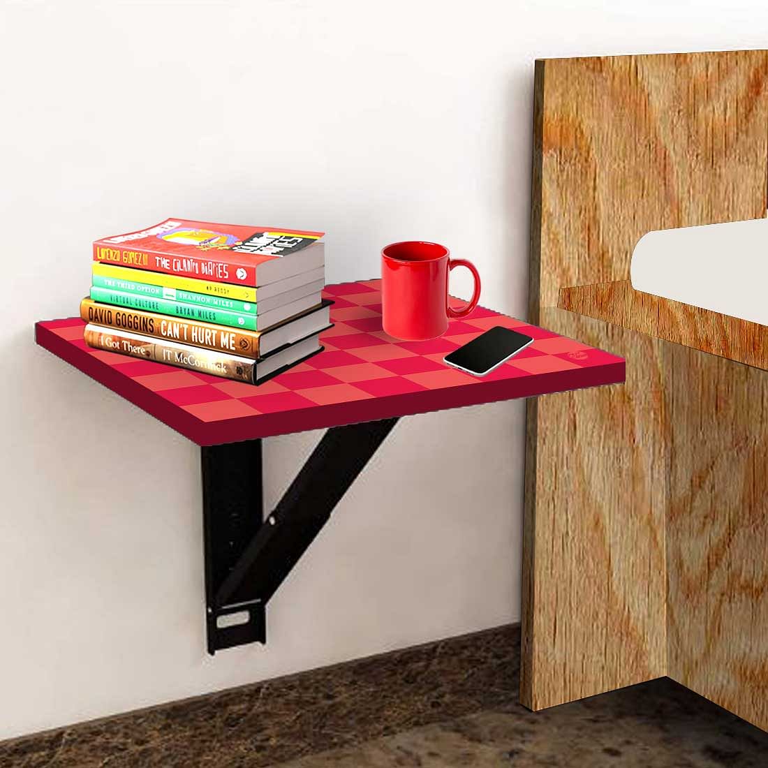 Bedside Table Folding Wall - Red Orange Check Nutcase
