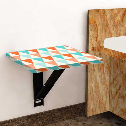 Wall Mounted Night Table For Bedroom - Orange and Mint Triangles Nutcase