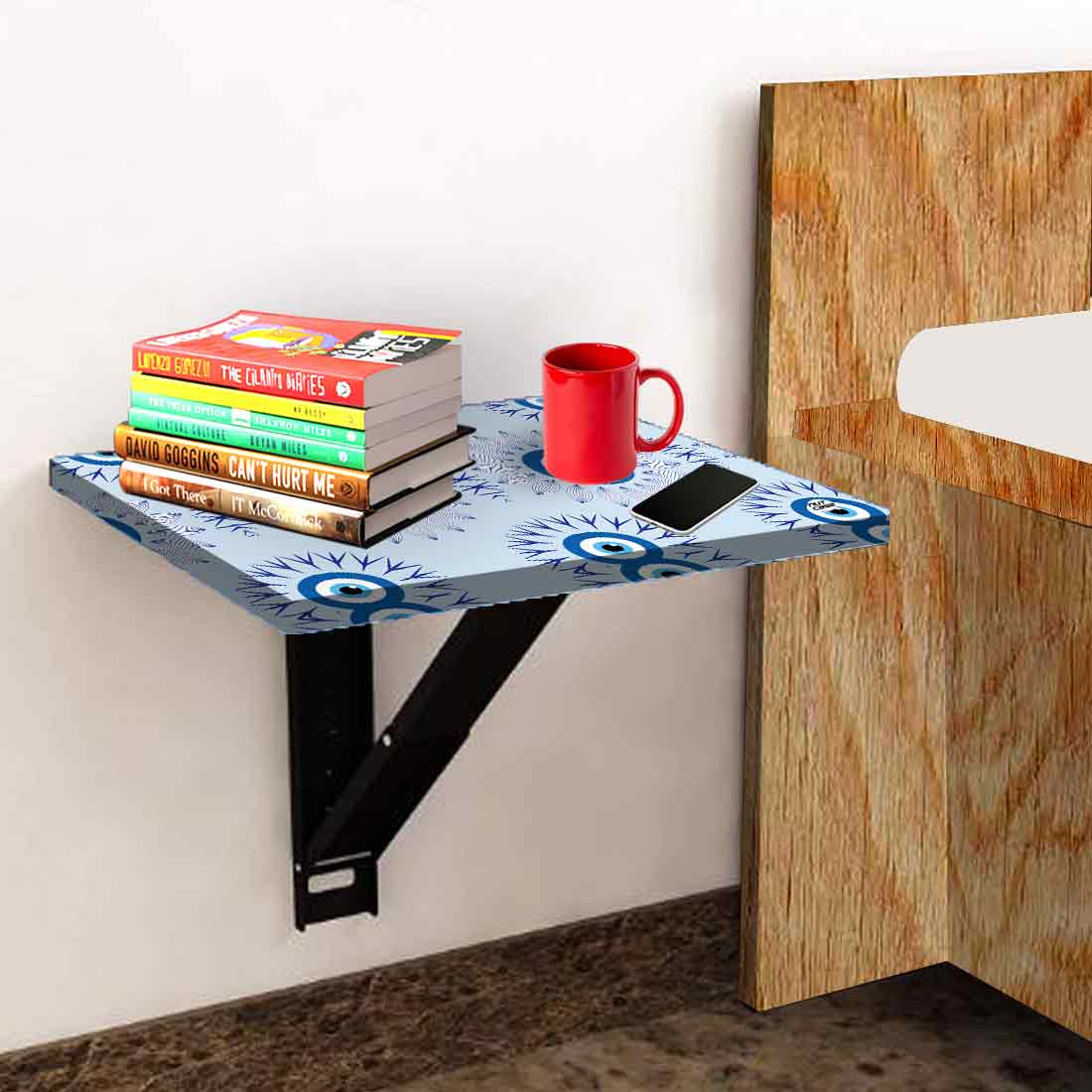 Fold Down Wall Hung Bedside Table with Desk for Laptop - Evil Eye Protector Nutcase