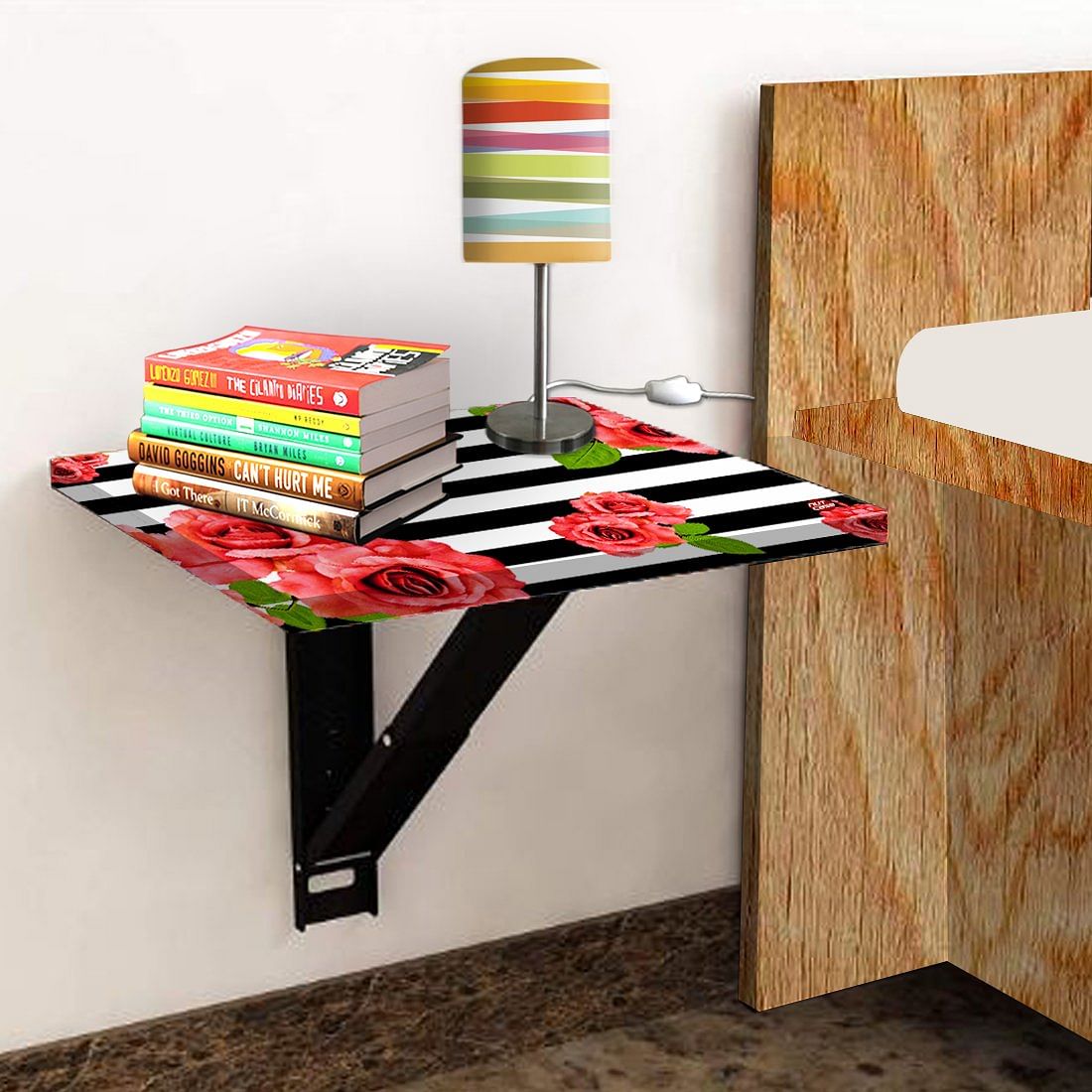 Fold Down Wall Hung Side Table - Red Flower Nutcase