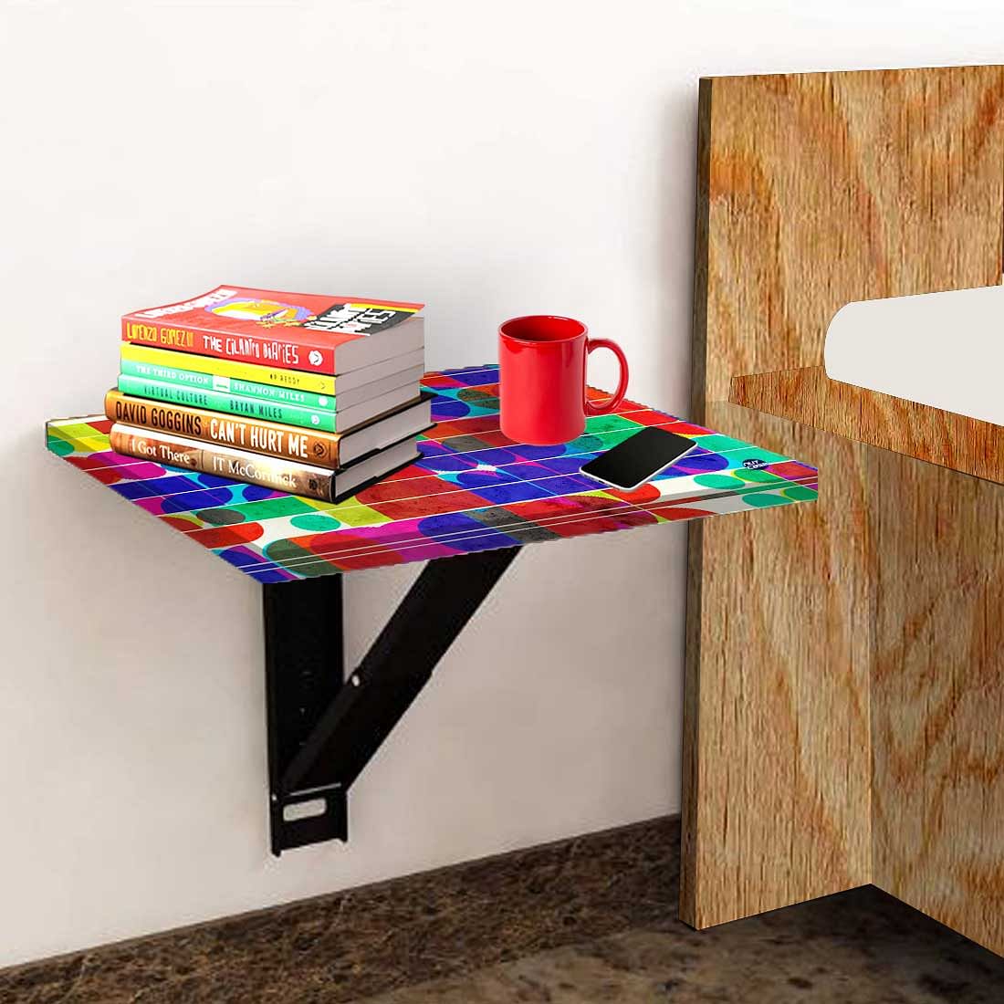 Folding Wall Mount Bedside Table - Beautiful Pattern Nutcase
