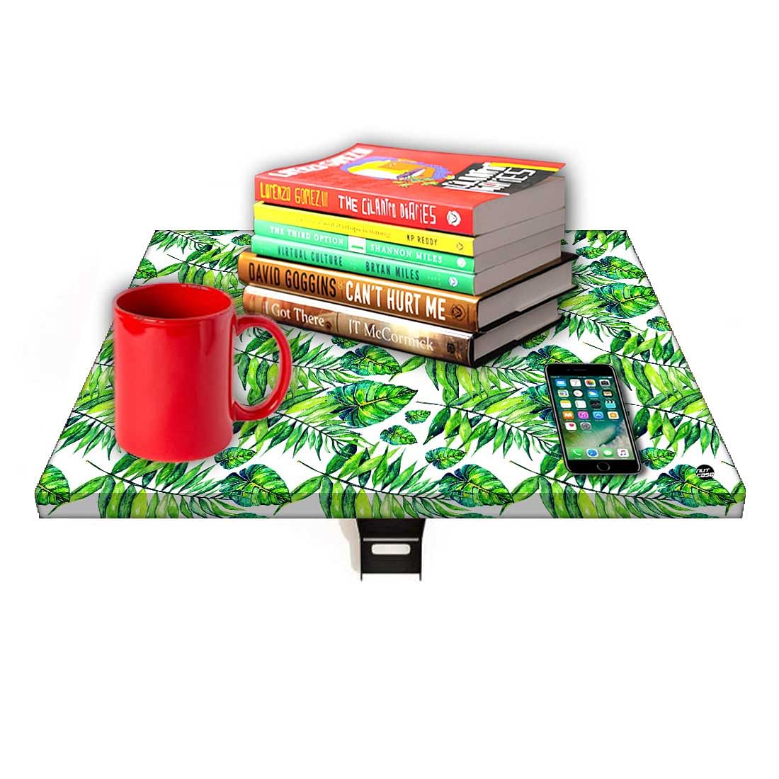 Folding Side Table for Bedroom - Dark Green Tropical Leaf Nutcase