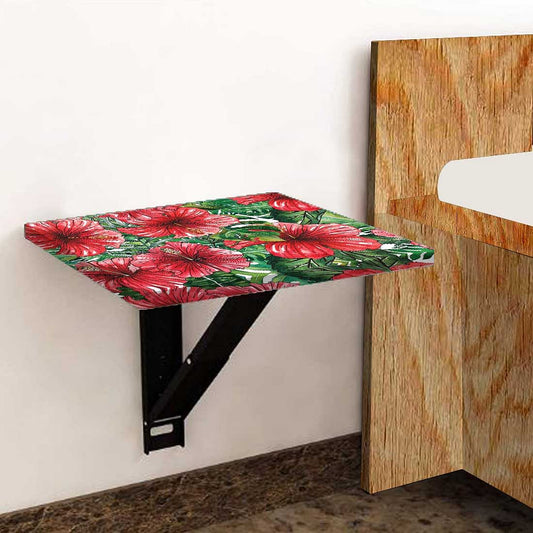 Floating Side Table for Bedroom - Red Hibiscus Nutcase