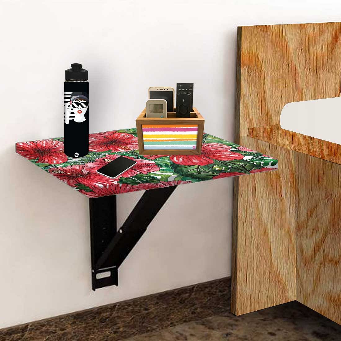 Floating Side Table for Bedroom - Red Hibiscus Nutcase