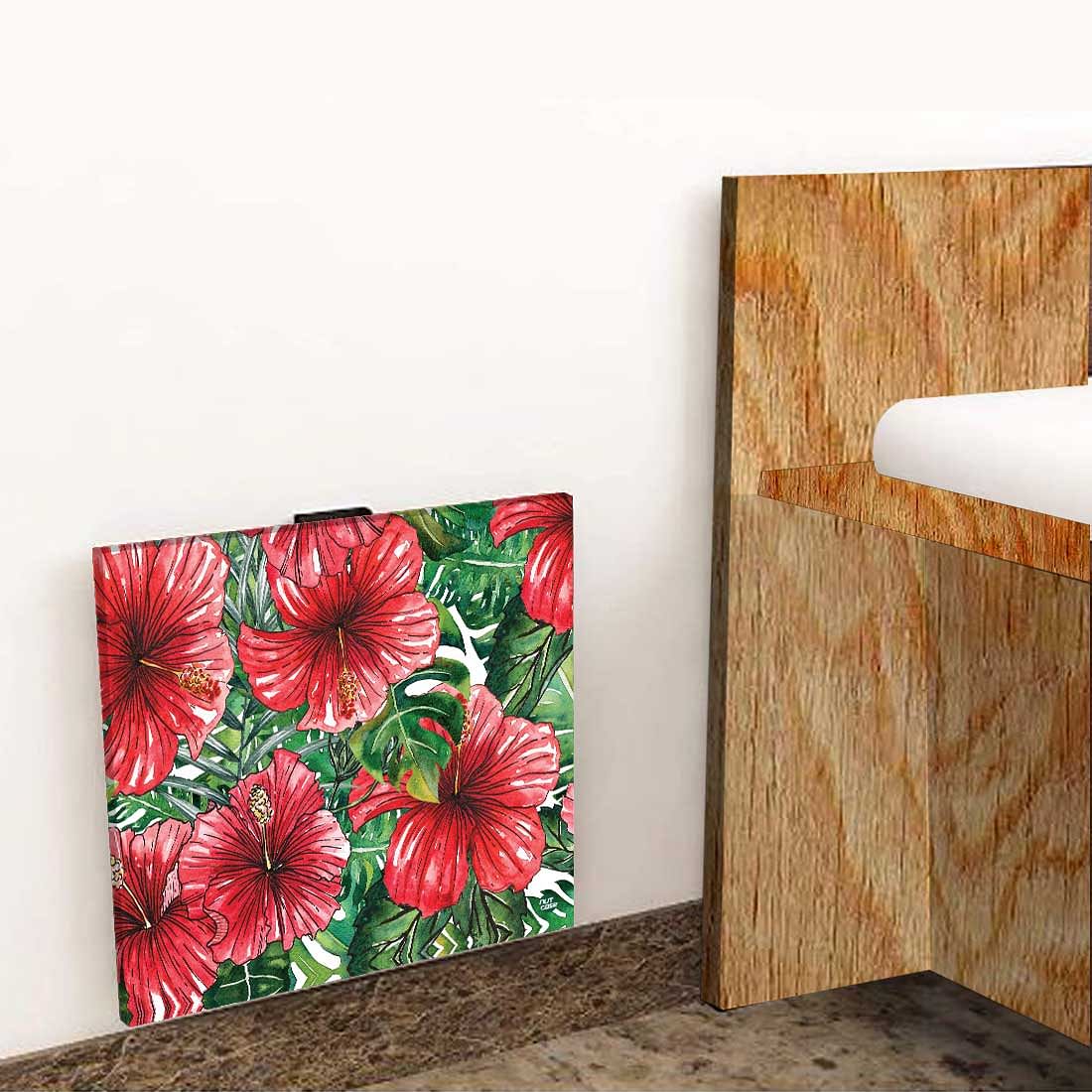 Floating Side Table for Bedroom - Red Hibiscus Nutcase