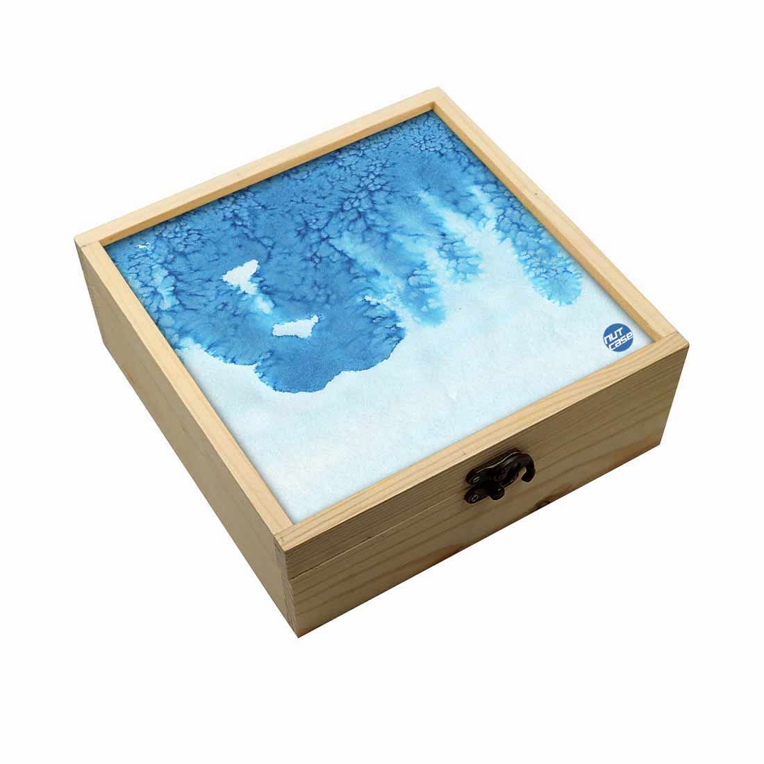 Jewellery Box Wooden Jewelry Organizer -  Arctic Space Blue Watercolor Nutcase