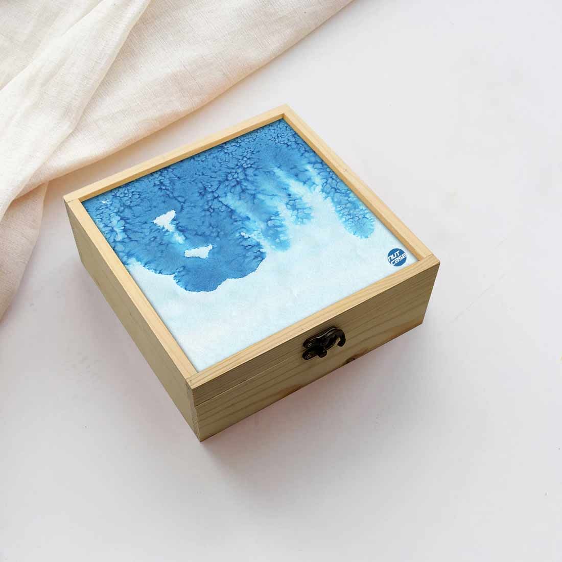 Jewellery Box Wooden Jewelry Organizer -  Arctic Space Blue Watercolor Nutcase