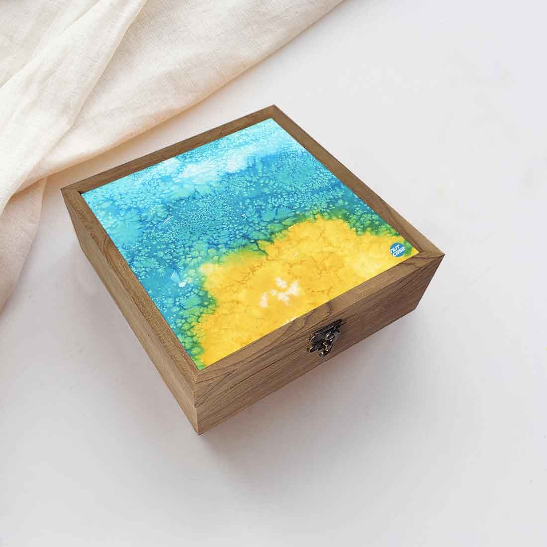 Nutcase Designer Wooden Jewellery Box Organizer  -Arctic Space Yellow Green Watercolor Nutcase